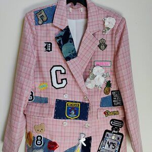 Large Pink Plaid Blazer with patches